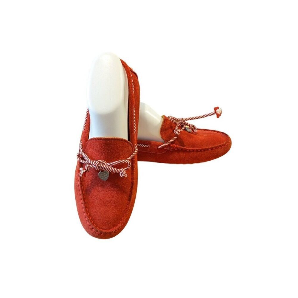 Sacoor Brothers Womens Suede Driving Loafer Shoes Size US 6.5 EU 37 Slip On Red